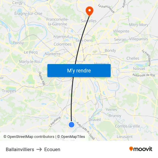 Ballainvilliers to Ecouen map