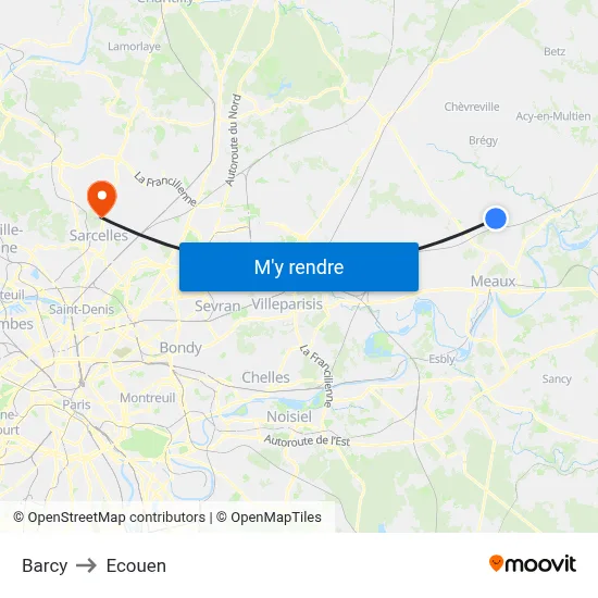 Barcy to Ecouen map