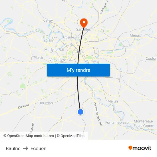 Baulne to Ecouen map