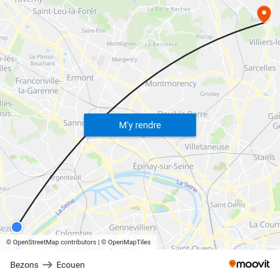 Bezons to Ecouen map