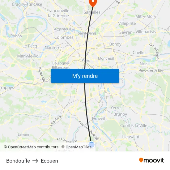 Bondoufle to Ecouen map