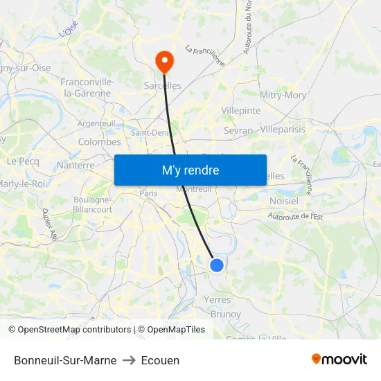Bonneuil-Sur-Marne to Ecouen map