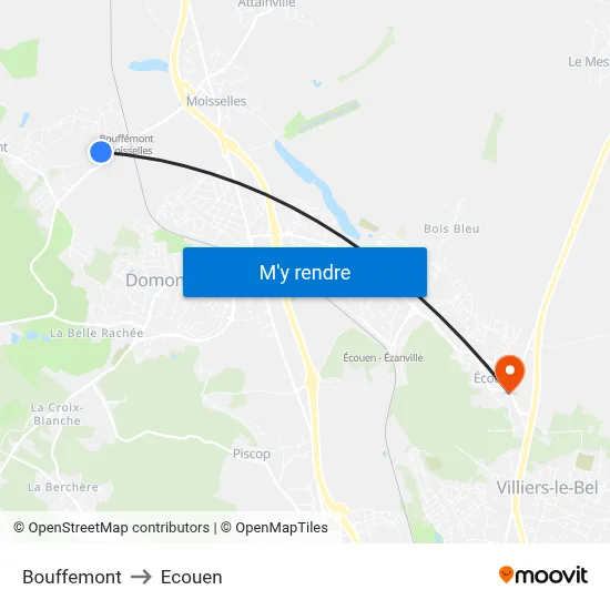 Bouffemont to Ecouen map