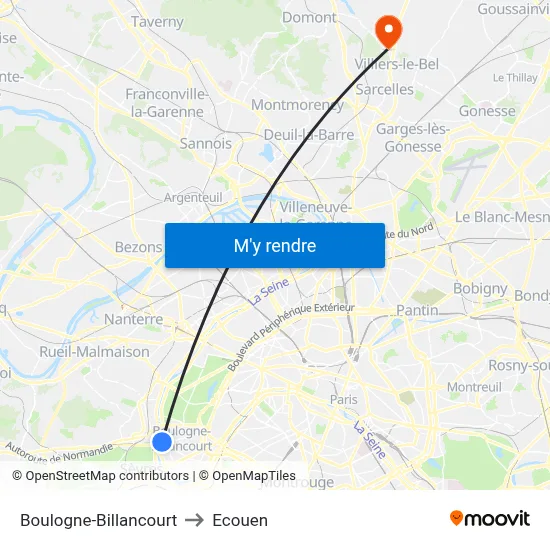 Boulogne-Billancourt to Ecouen map