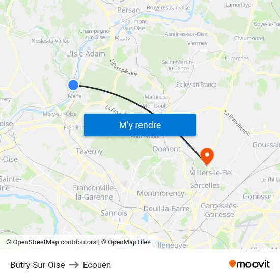 Butry-Sur-Oise to Ecouen map