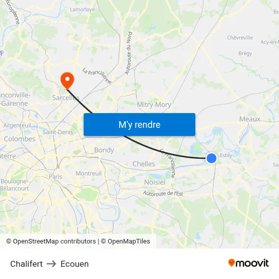 Chalifert to Ecouen map