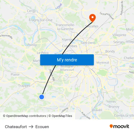 Chateaufort to Ecouen map
