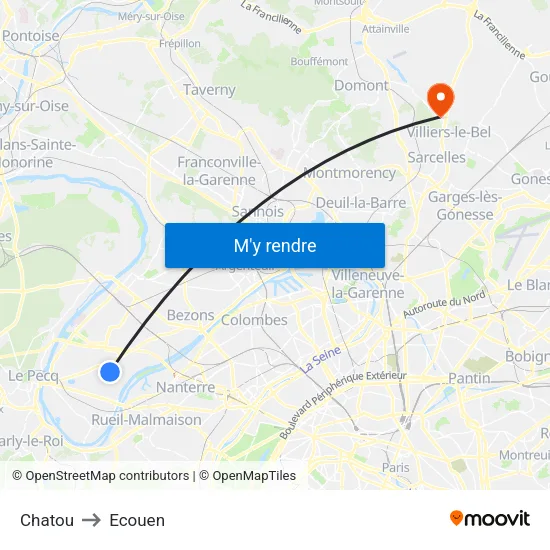 Chatou to Ecouen map