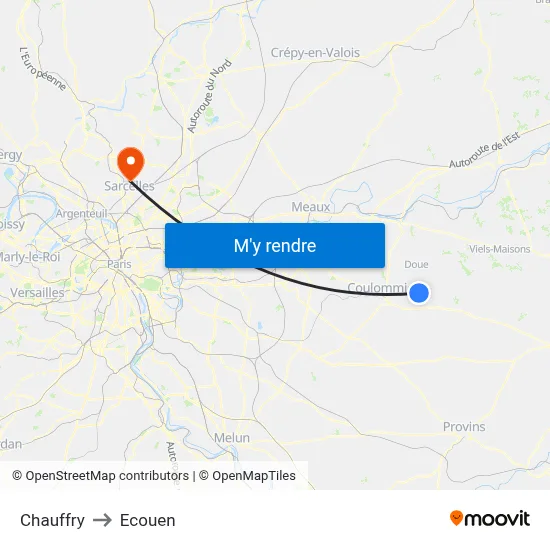 Chauffry to Ecouen map
