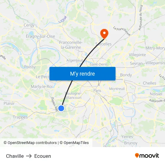 Chaville to Ecouen map