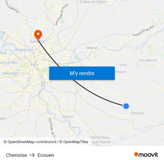 Chenoise to Ecouen map