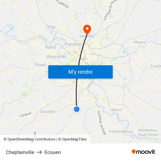 Cheptainville to Ecouen map