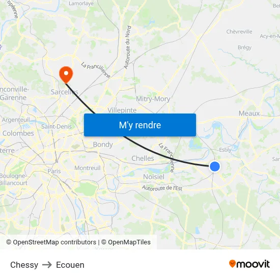 Chessy to Ecouen map