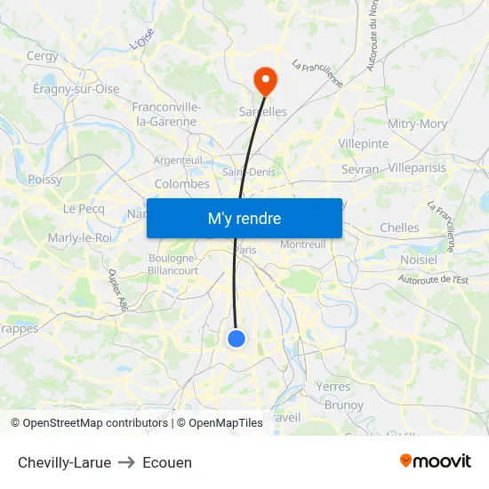Chevilly-Larue to Ecouen map
