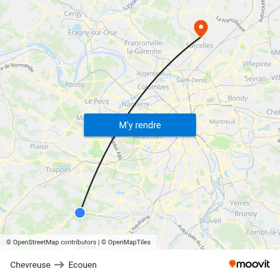 Chevreuse to Ecouen map