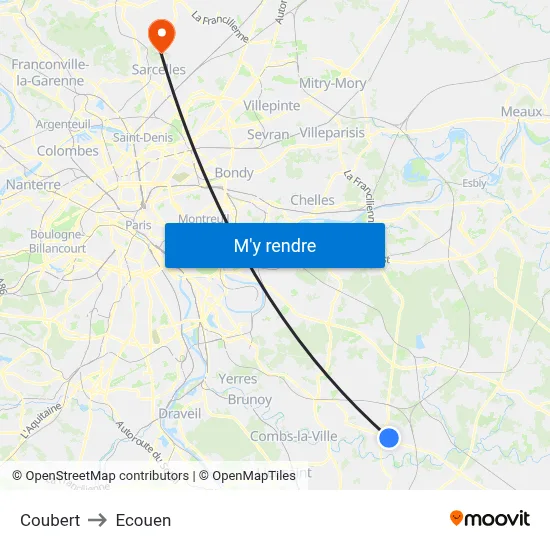 Coubert to Ecouen map
