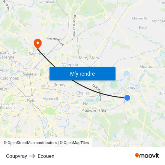 Coupvray to Ecouen map