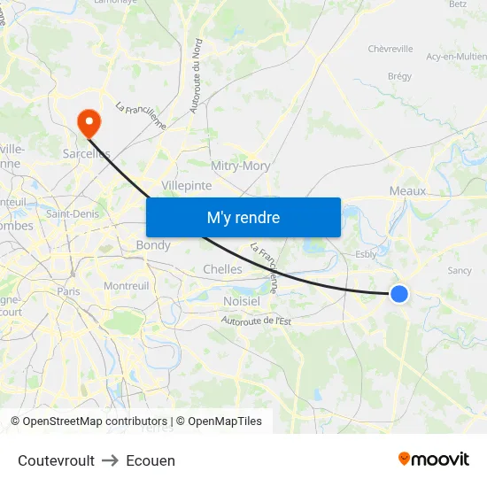 Coutevroult to Ecouen map