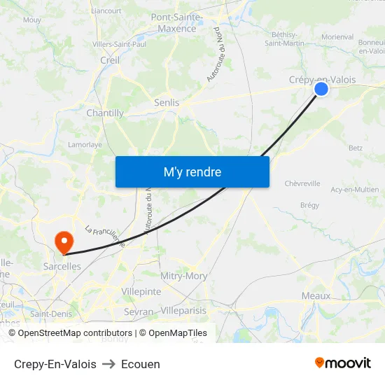 Crepy-En-Valois to Ecouen map