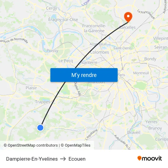 Dampierre-En-Yvelines to Ecouen map