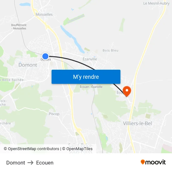 Domont to Ecouen map
