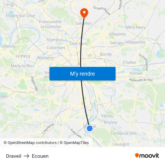 Draveil to Ecouen map