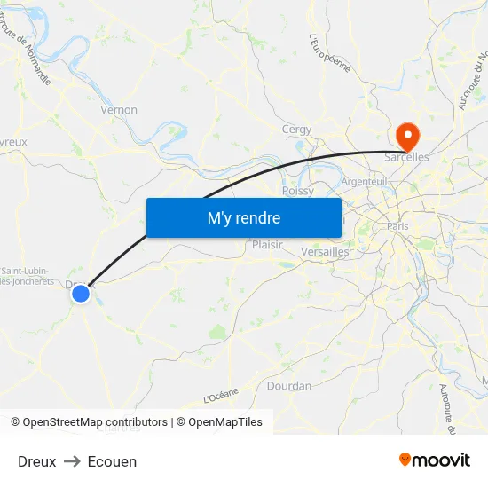 Dreux to Ecouen map