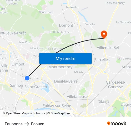 Eaubonne to Ecouen map