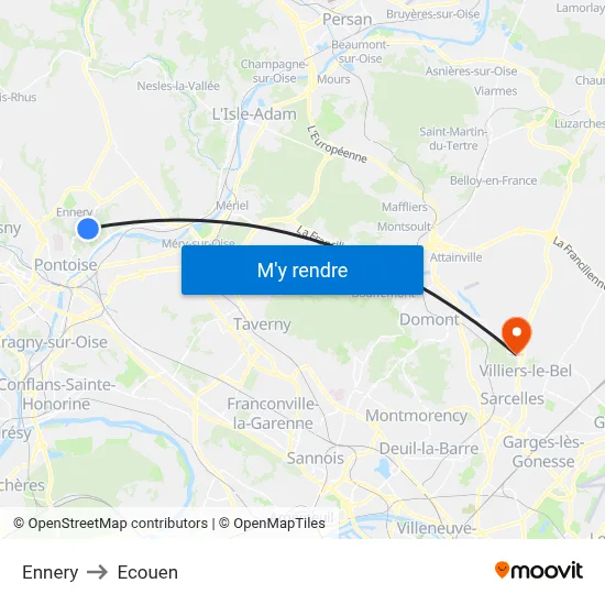 Ennery to Ecouen map