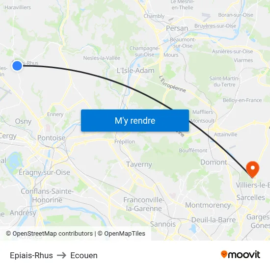 Epiais-Rhus to Ecouen map