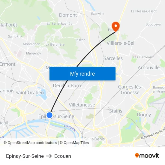 Epinay-Sur-Seine to Ecouen map