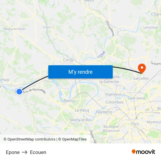 Epone to Ecouen map