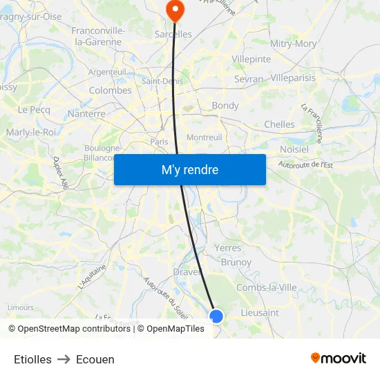 Etiolles to Ecouen map