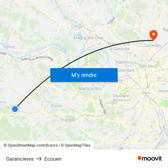 Garancieres to Ecouen map