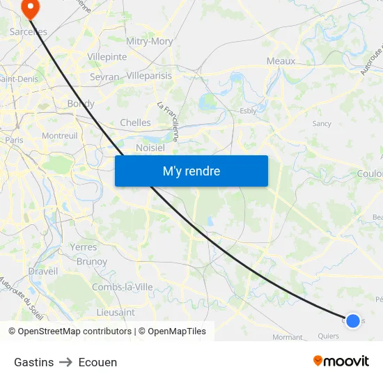 Gastins to Ecouen map