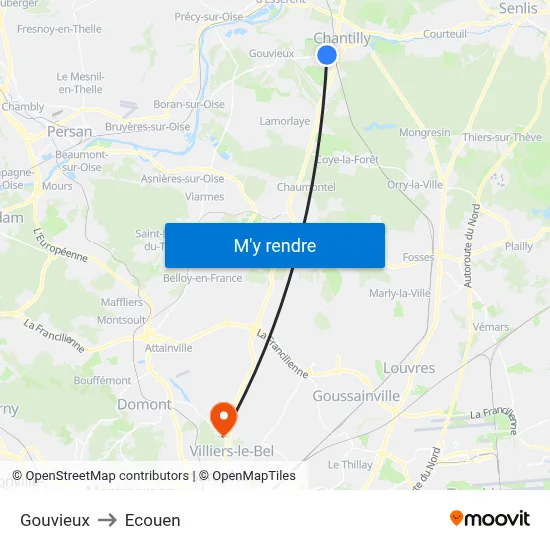 Gouvieux to Ecouen map