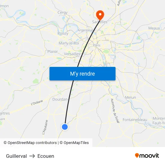 Guillerval to Ecouen map