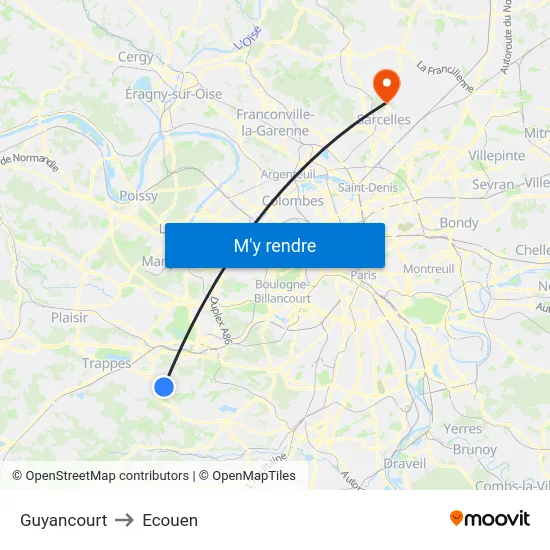Guyancourt to Ecouen map