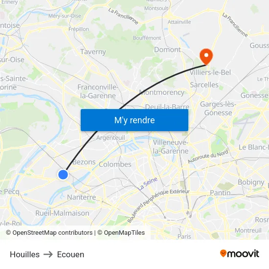 Houilles to Ecouen map