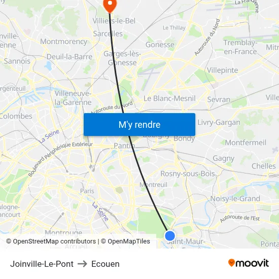 Joinville-Le-Pont to Ecouen map