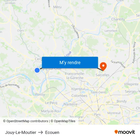 Jouy-Le-Moutier to Ecouen map