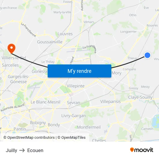 Juilly to Ecouen map