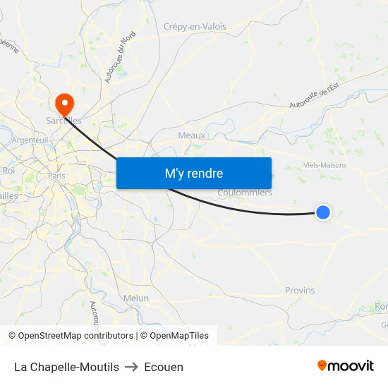 La Chapelle-Moutils to Ecouen map
