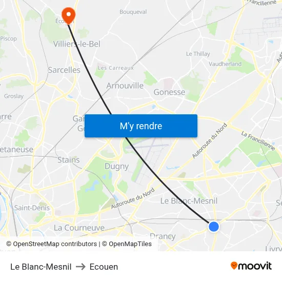 Le Blanc-Mesnil to Ecouen map