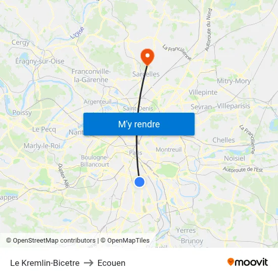 Le Kremlin-Bicetre to Ecouen map