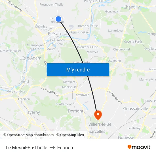 Le Mesnil-En-Thelle to Ecouen map