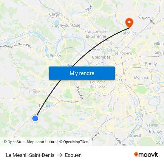 Le Mesnil-Saint-Denis to Ecouen map