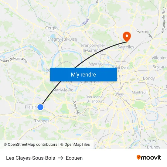 Les Clayes-Sous-Bois to Ecouen map