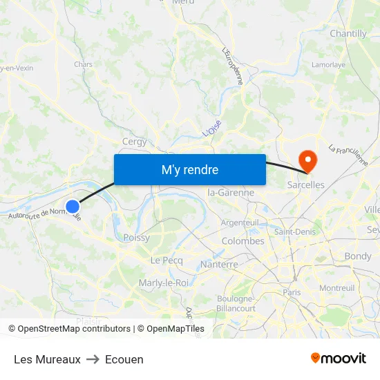 Les Mureaux to Ecouen map