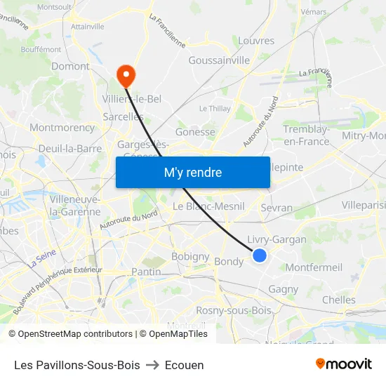 Les Pavillons-Sous-Bois to Ecouen map